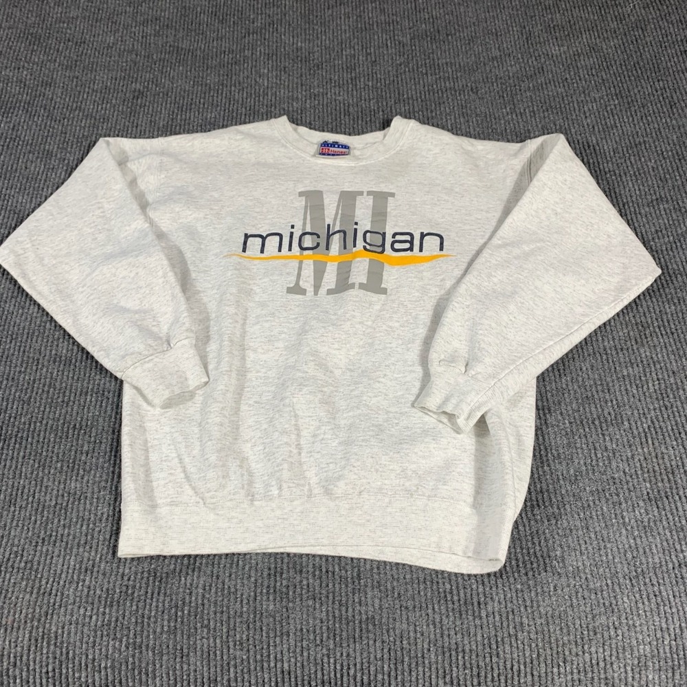 Vintage Hanes Michigan Wolverines Adult Medium Gray Spell Out Football Retro 90s